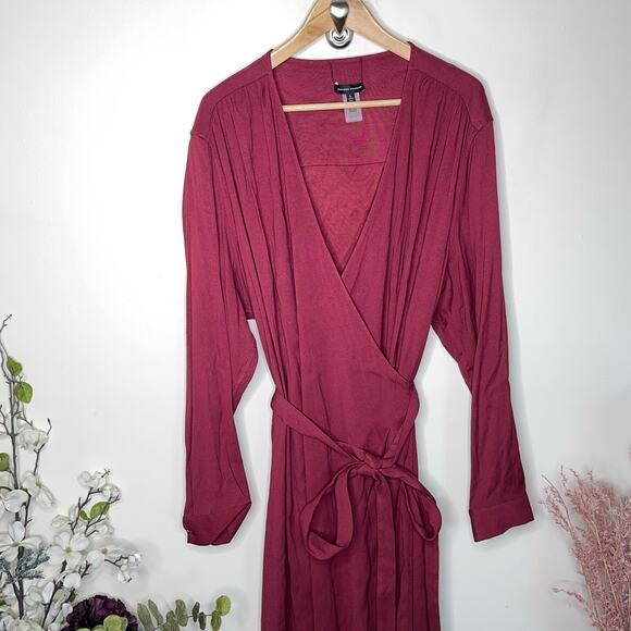 UNIVERSAL STANDARD Rivers Wrap Dress Maroon Currant Red Sz 22/24 {H11} - Picture 4 of 7